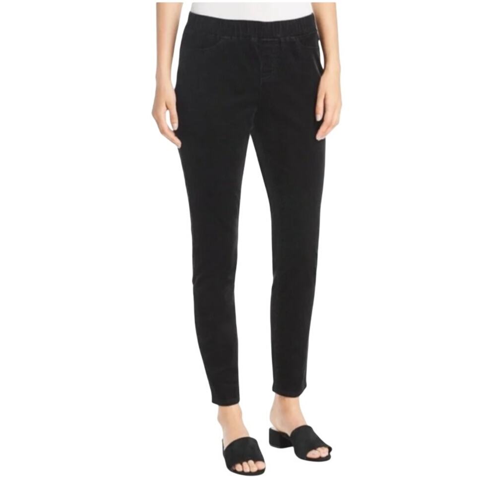 Eileen Fisher Womens XL Black Organic Cotton Blend Corduroy Pull On Pants I1-2